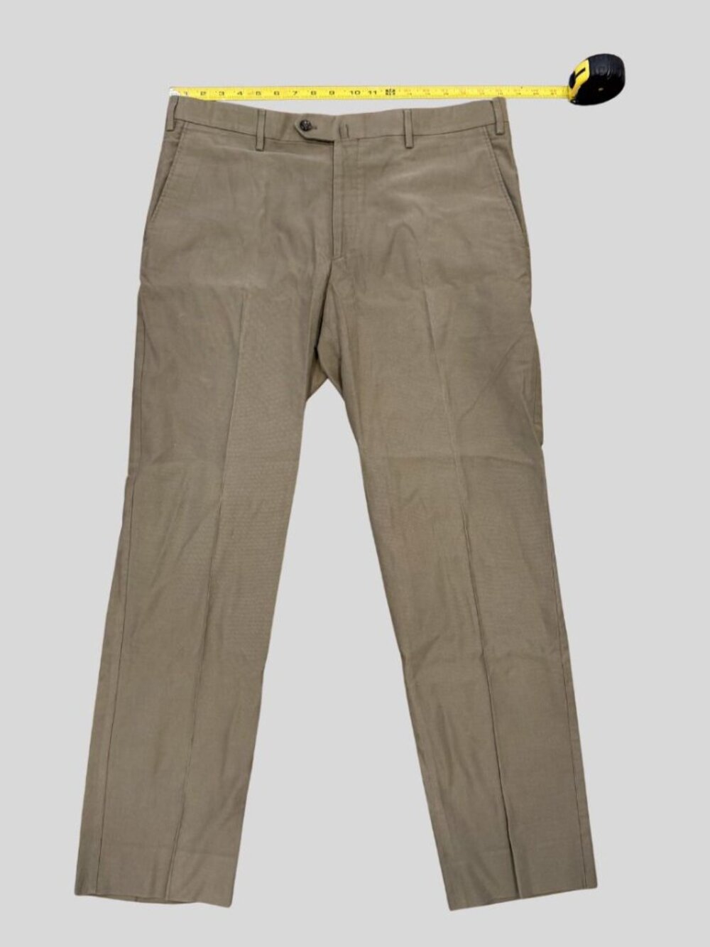 Loro Piana Men's Flat Front Cotton Trousers Khaki Taupe - Size IT 54 | US 38